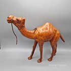 Vintage Leather Wrapped Camel Figurine Glass Eyes Large Nativity Animal One Hump