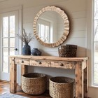 35  Wood Round Mirror  Rustic Wall Mirror With Thick 35 l X 35 w Whitewash