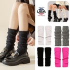 Winter Wool Women Leg Warmers Crochet Knit Ribbed Knee High Solid Boot Sock Us