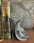 Cast Metal Book Shaped Bookends Antiqued Pewter Finish 5  Set Of 2 Vintage Mcm