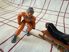 3 Vintage Christmas Barclay Lead Figures -  1 Sledder 2 Skiers 3 Figures