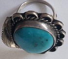 Vintage Sterling Silver Turquoise Detailed Native American Navajo Ladies Ring 6