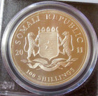 2011 Somalia 100 Shillings African Wildlife Elephant 1 Oz  999 Proof Silver Coin