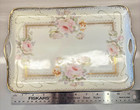 Vanity Tray Pink Roses Cream Bavaria Antique Raised Gold Accents Porcelain