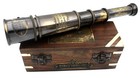 Vintage Brass Pirate Spyglass Telescope With Engraved Wooden Box   Nautical D   