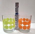 Retro Polka Dot Drink Bar Ware Vintage Georges Briard Style Glasses Green Orange