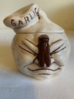 Vintage Anthropomorphic Ceramic Garlic Jar Container Lid Chef Hat Clothespin 
