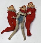 Vintage 1950s Knee Hugger Pixie Elf Dolls Lot Of 3 Christmas Mcm Felt Decor