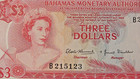 1968 3 Dollars Bahamas Monetary Authority Crisp Unc Note  3 00 Bill Three