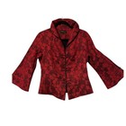 Pearl River Red Rose Brocade Jacket Asian Mandarin Collar Frog Button Sz L