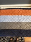 Pottery Barn Block Stripe Full queen Quilt   2 Std Sham Orange blue gray 3pc