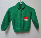 Kids Vintage 1960 Green Hand Knit Snoopy Sweater Knitted Handmade Zipper