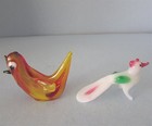 2 Bird Blown Glass Decorative Peacock Fancy Figure Figurine Orange Bird Vintage
