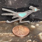 Vintage Native American Sterling Silver And Turquoise Inlay Roadrunner Brooch