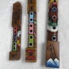 Set 3 Vintage Hand Carved Wooden Flute Native Painted Folk Art Tiki Totem Pole