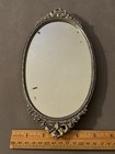 Silvertone Oval Roses   Bows Mirror Vanity Dresser Tray Vintage