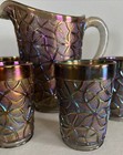 Imperial Glass Peacock Soda Gold Spider Web tree Of Life Pitcher   5 Tumblers