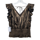 Nine West Women s Metallic Top Size S Sleeveless Ruffle Black Gold Disco Party