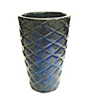 Diamond Pattern Black Over Blue 12  Indoor Outdoor Glazed Pottery Garden Planter