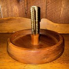 Vintage 8  Round Solid Walnut Nut Bowl W  Nut Cracker   Picks mcm