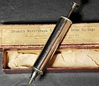 Antique Drake s Neverbreak Veterinary Dose Syringe Nickel Plated Brass With Box