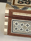 Vintage Mother Of Pearl Mosaic Inlay Wood Box Hinged Lid Small Decorative Box