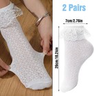 Nogeqi 2 Pairs White Ruffle Socks For Women  Breathable Cute Frilly Socks
