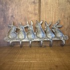 Brass Rabbit Wall Hanging Key Holder Vintage  6 Hooks  7 length