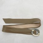 Vtg Women M l Retro Soft Brown Genuine Leather Cinch Belt Marbled Buckle 2  Wide