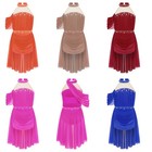 Girls Skirted Skating Dancewear Lyrical Dress Training Costume Practice Shiny