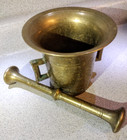 Antique Heavy Solid Brass Mortar And Pestle Large Pharmacy Apothecary Bowl Set
