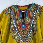 African Dashiki Shirt Tunic Adult Large Yellow Wax Print Traditional Tribal