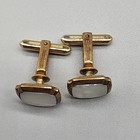 Vintage Gold Tone Mother Of Pearl Cufflinks Men s Formal Dress Shirt Jewelry