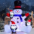  7ft Lighted Christmas Inflatable Snowman With Three Cute Penguins  Rotating 7 