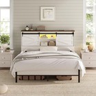 Queen Headboard Only For Bedroom Wooden Bookcase Headboard W  Charging Station
