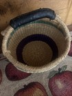 Handwoven African Market Basket Multi Color With Leather Handle 8x5 Bolga Round