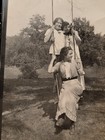  Three Young Women On Swing Antique Black And White Snapshot Photo 