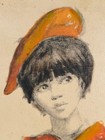 Vintage Boho Portrait Painting Signed Alex Mid Century Style Original Art