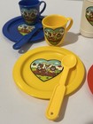 Vintage Children   s Plastic Tea Set With Thermos     Colorful Cups  Plates   Spoons