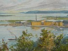 Rare Antique Original Vtg Queenstown Harbour Australia Color Litho Art Print