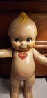 Rose O neill Antique Kewpie Composition 11 75  Doll Heart Label Blue Wings