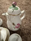 Porcelain Floral Rose Tea Set 8 Oz White pink Gold Trim Teapot Cups Saucers