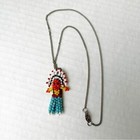 Vintage Beaded Native American Indian Chief Figure Necklace