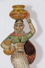 Antique Wood Hand Crafted Triable Lady Taking Home Drinking Water In Pot Statue