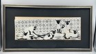 Vintage Siamese Cat Art Lithography Print Black   White Stylized Geometric