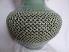 Large Vintage Korean Goryeo Maebyong Style Reticulated Celadon Glazed Vase