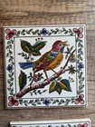 Set Of 4 4x4 Square Decorative Hand Painted Ceramic Tiles Birds Floral Portugal