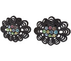 Vintage 1960s Look Retro Multicolor Rhinestones Black Scallop Shoe Clips Pair