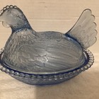 Vintage Indiana Glass Cornflower Blue Hen Candy Dish Beaded Rim 7    