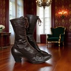 Vintage Antique Brown Leather Womens Victorian Boots Tall Lace-up 10 1 4  Length